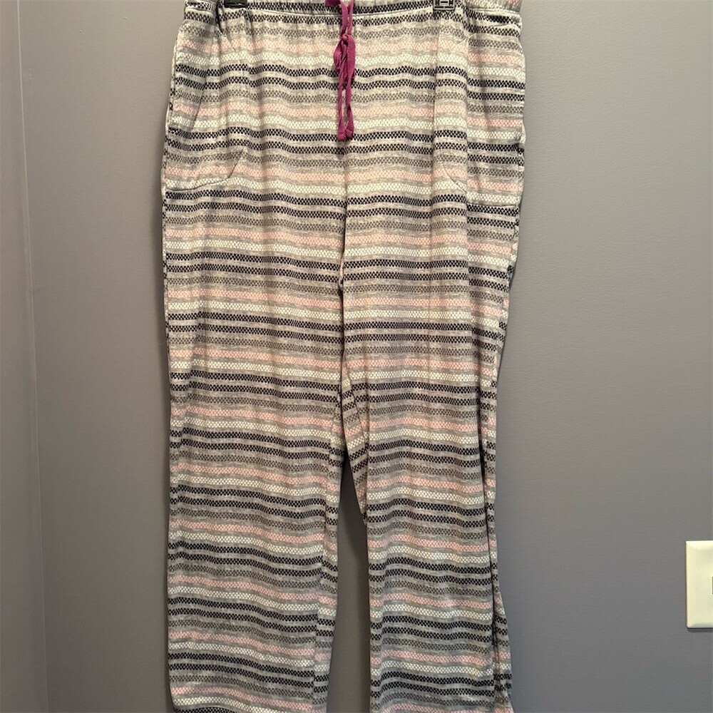 Cuddl Duds Womens Pajama Lounge Pants XL Gray Pink Fair Isle Stripe